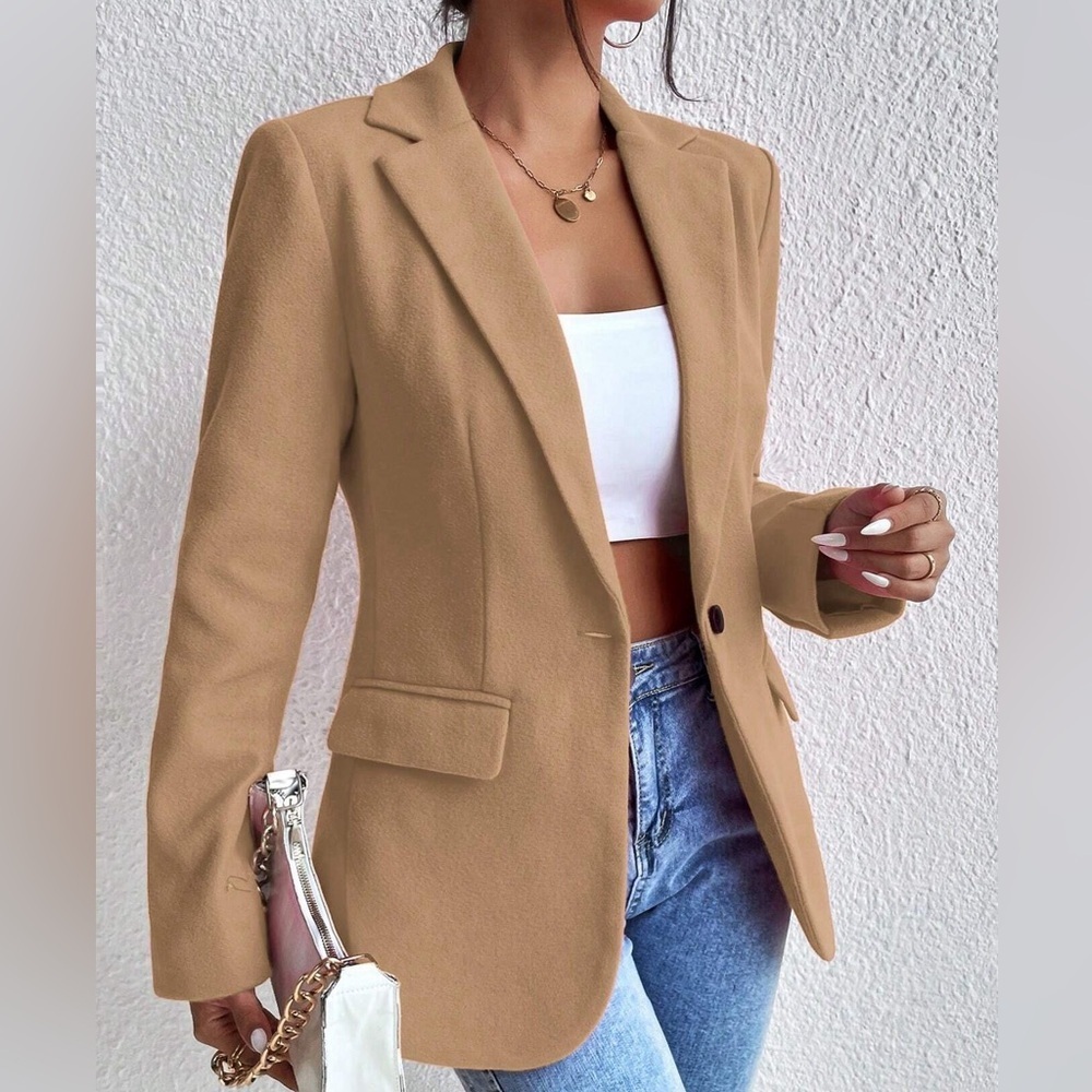 blush pink pastel Lapel Collar blazer jacket - Picture 10 of 12